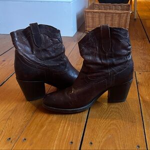 Frye Dark Brown Leather Heeled Boots